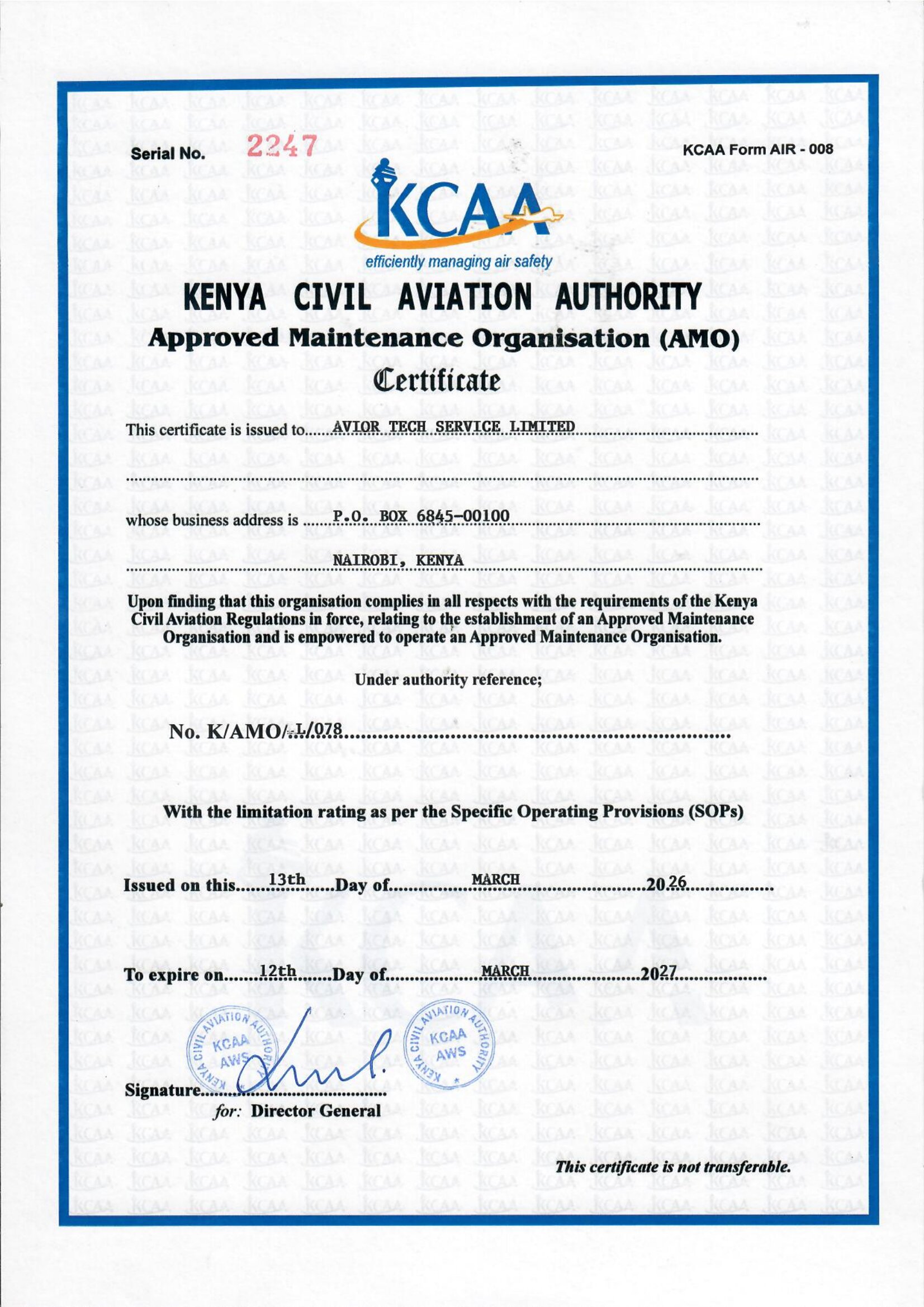 APPROVED MAINTENANCE ORGANISATION