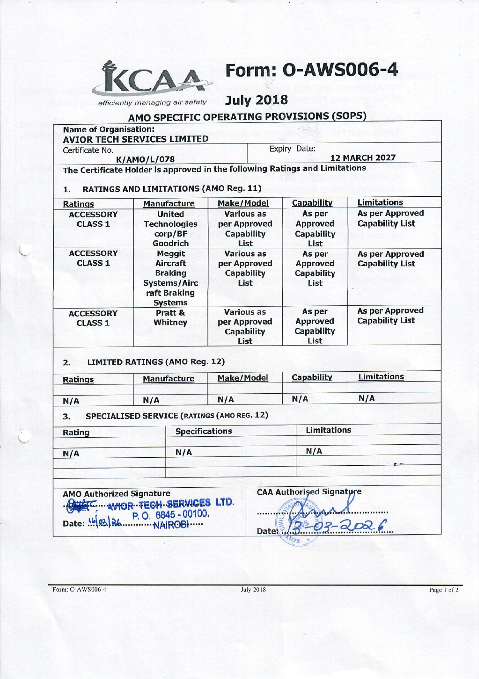 SPECIFIC OPERATING PROVISIONS