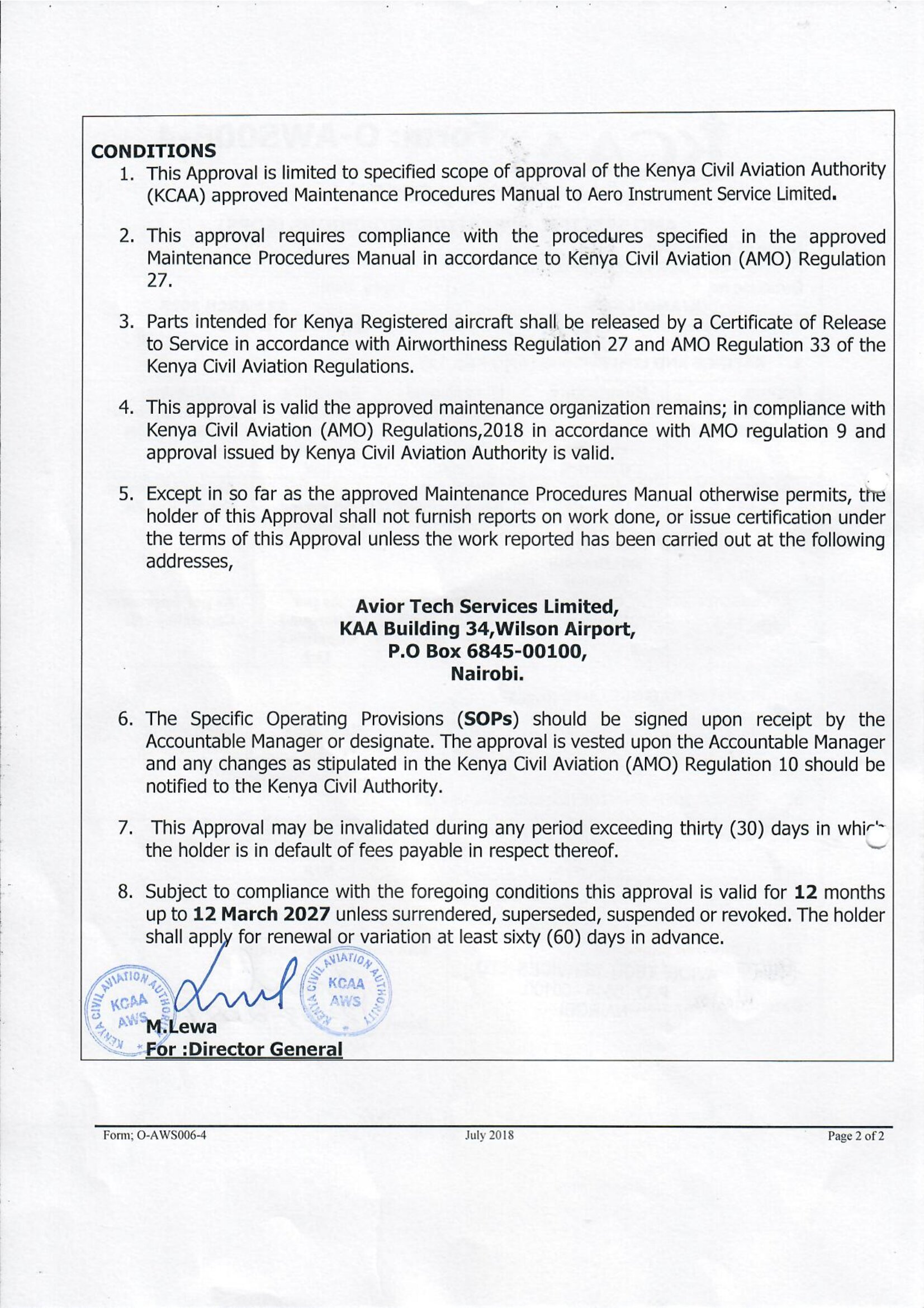 SPECIFIC OPERATING PROVISIONS